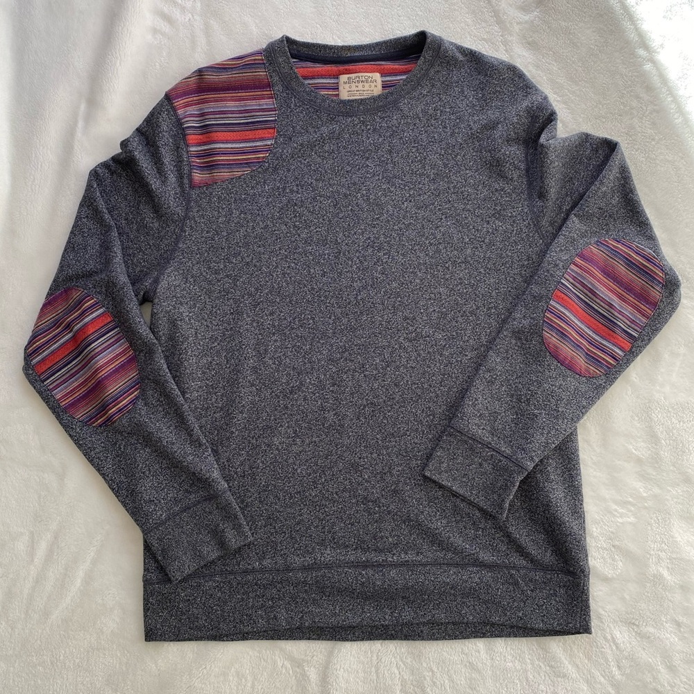 Burton Gray Crewneck Pullover Sweater Elbow Patch Large Preppy Casual Gorpcore